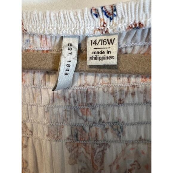 Cato EST 1946 Blue Orange Jersey Peasant Top Lace Edging Ruffle Sleeve Sz 14/ 18 - Picture 2 of 8